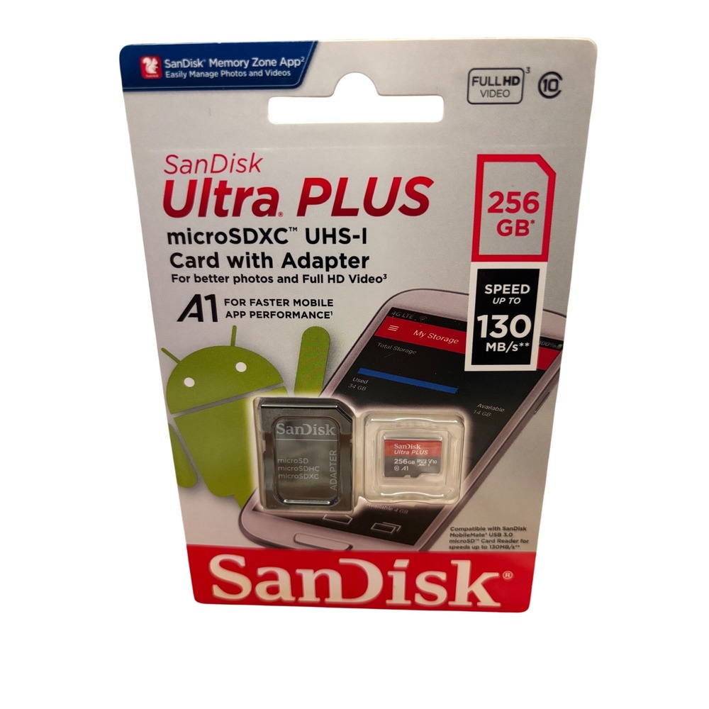 SanDisk Ultra PLUS 256GB microSDXC UHS-I Memory Card with Adapter 130MB/s